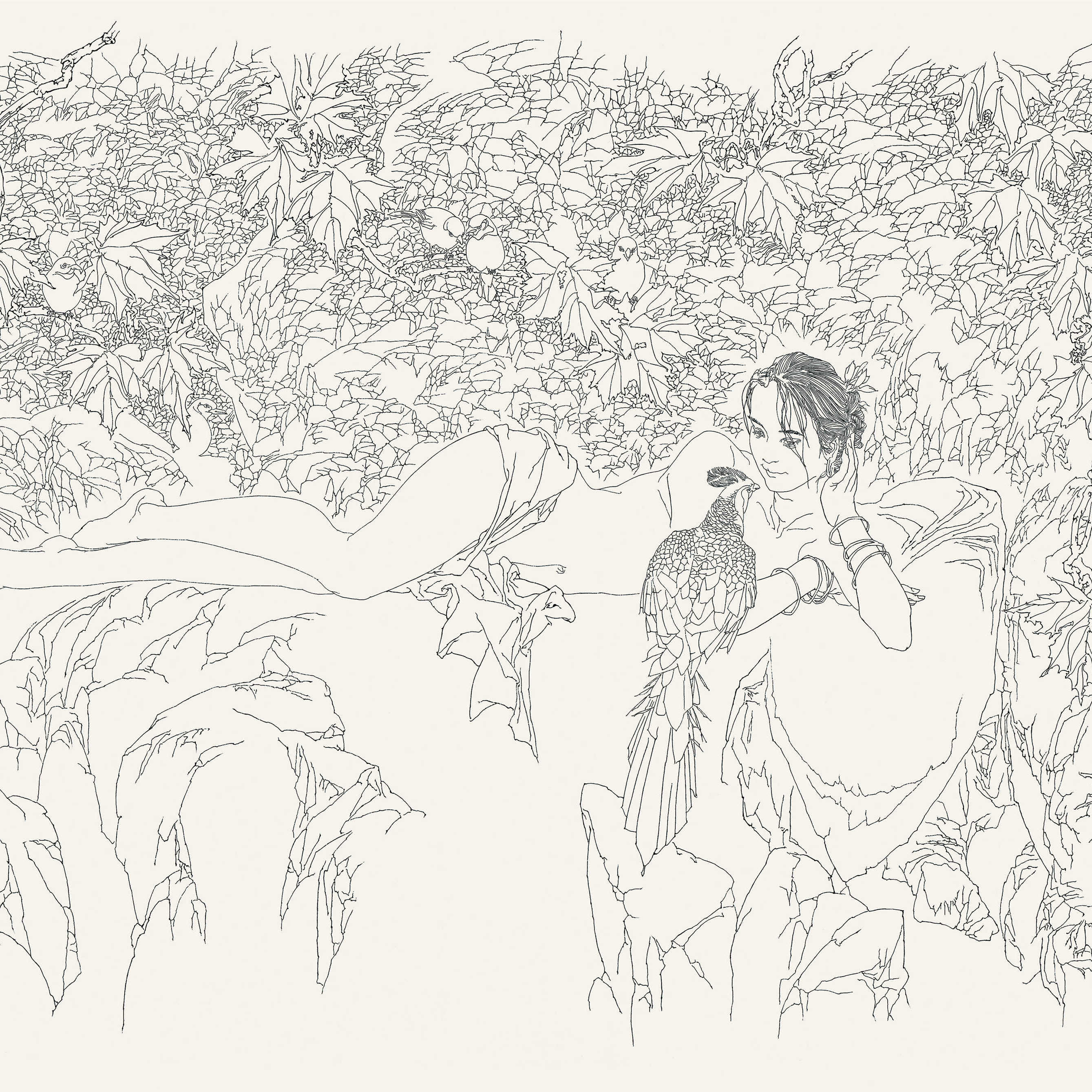 尽在不言中  白描•毛笔•生宣  94×158cm  2015