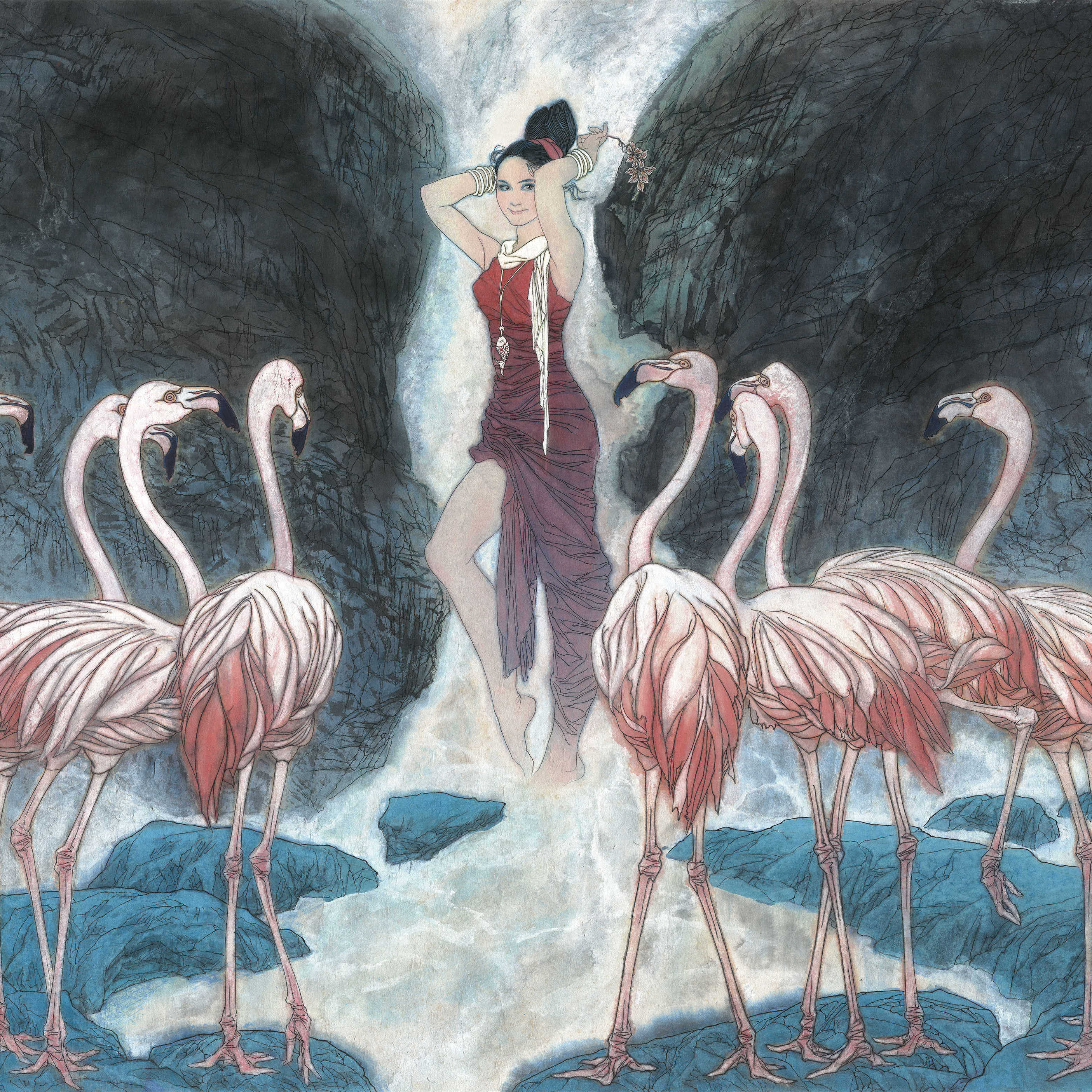 清泉石上流  中国画  1991